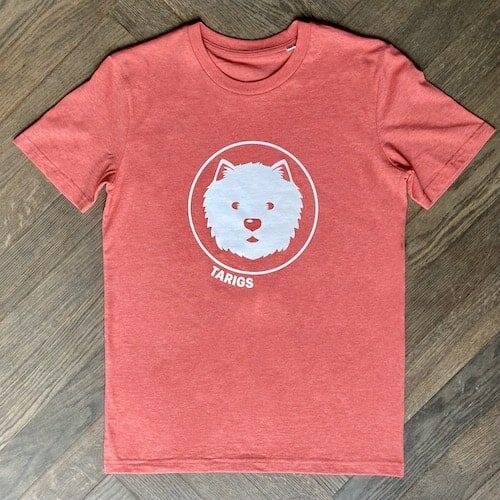 Salmon organic t-shirt with Westie motif