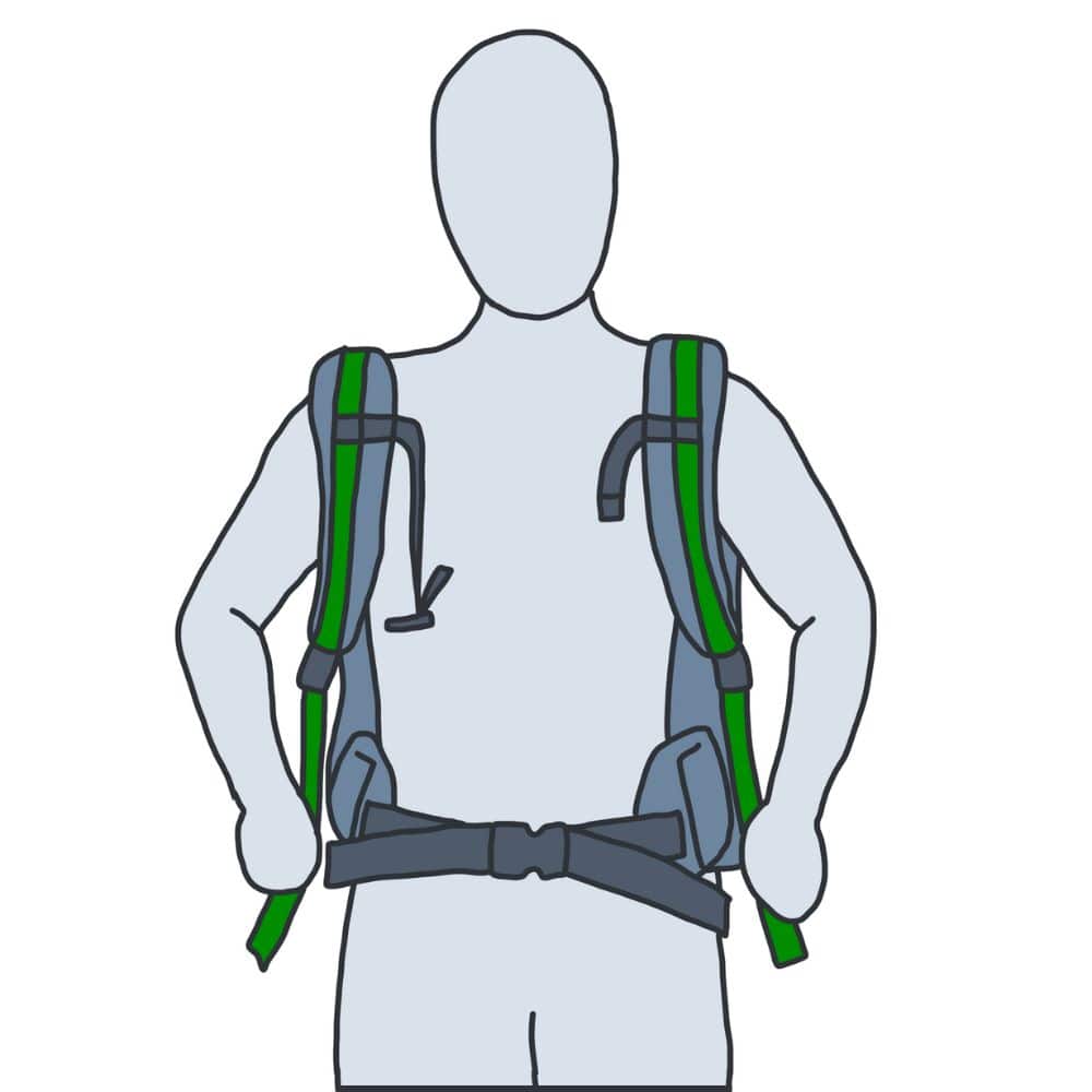 Person tightens the shoulder straps of a dog backpack to ensure a comfortable fit.