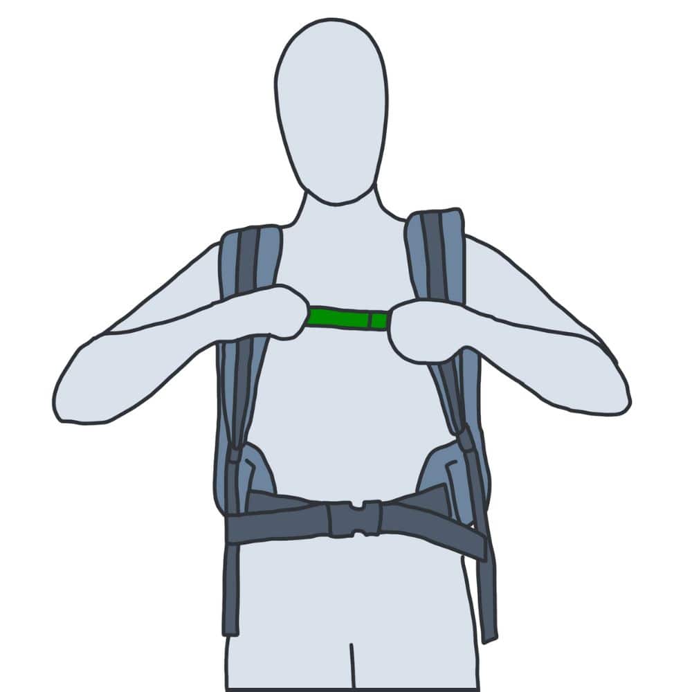 Person tightens the chest strap of a dog backpack to ensure a comfortable fit.