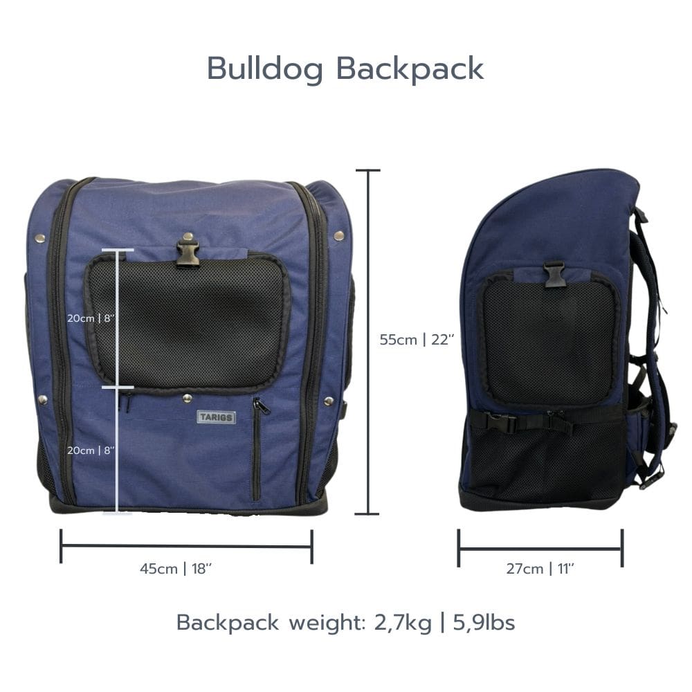 Sac à dos de trekking professionnel pour bouledogues (français) et chiens de corpulence ou d'encombrement similaires jusqu'à 16 kg.