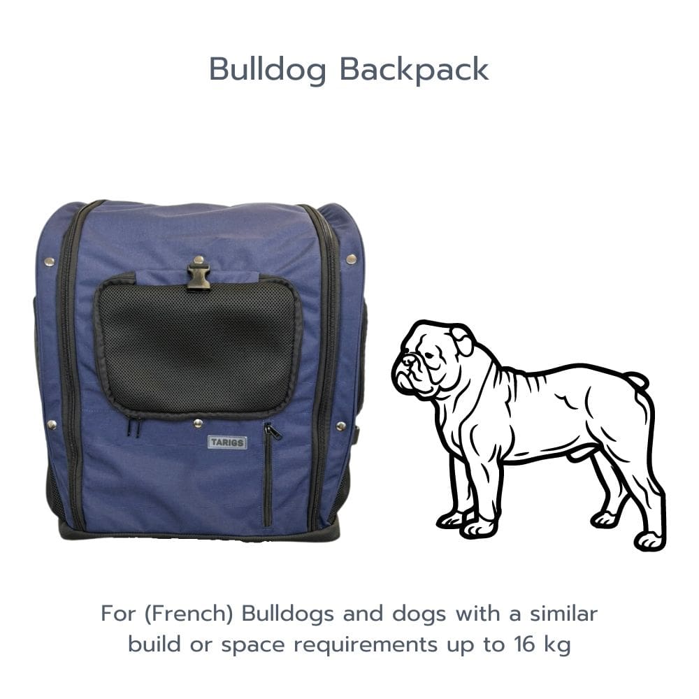 Sac à dos de trekking professionnel pour bouledogues (français) et chiens de corpulence ou d'encombrement similaires jusqu'à 16 kg.